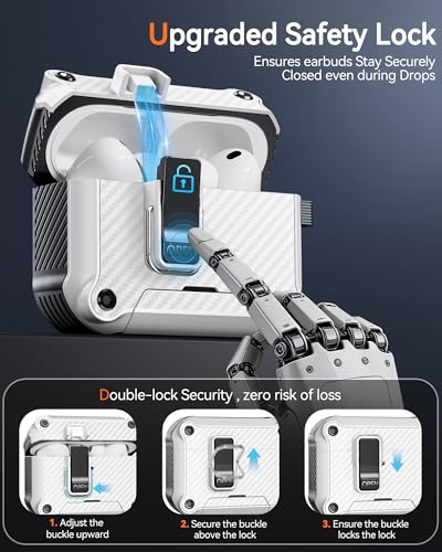 Image of Dual Safety Lock for AirPods Pro 3 Case 2025, Compatible with MagSafe - Designed with Automatic Switch and Phone Stand, Includes a Cleaner & Keychain - Rugged Tough Hard Shell