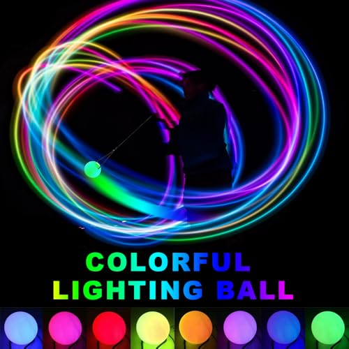 WDKXCN 6 Stück LED Poi Bälle, Soft Spinning Jonglierbälle, Leuchtende POI Jonglierbälle mit Regenbogen Farben, Jonglierbälle mit Verstellbaren Doppelschlaufen-Leinen, für Anfänger & Profis