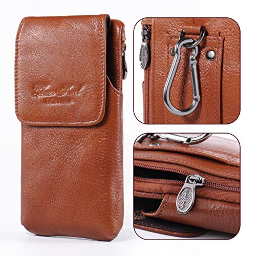 Hengwin Leather Vertical Phone Holster Mens Wallet for iPhone 12 11 Pro Max XS Max 8 7 6s Plus Samsung Galaxy S20 S10 S9 S21 A52 Z Fold2 5G Note 10 Belt Loop Clip Case Cellphone Holder Pouch (Brown)