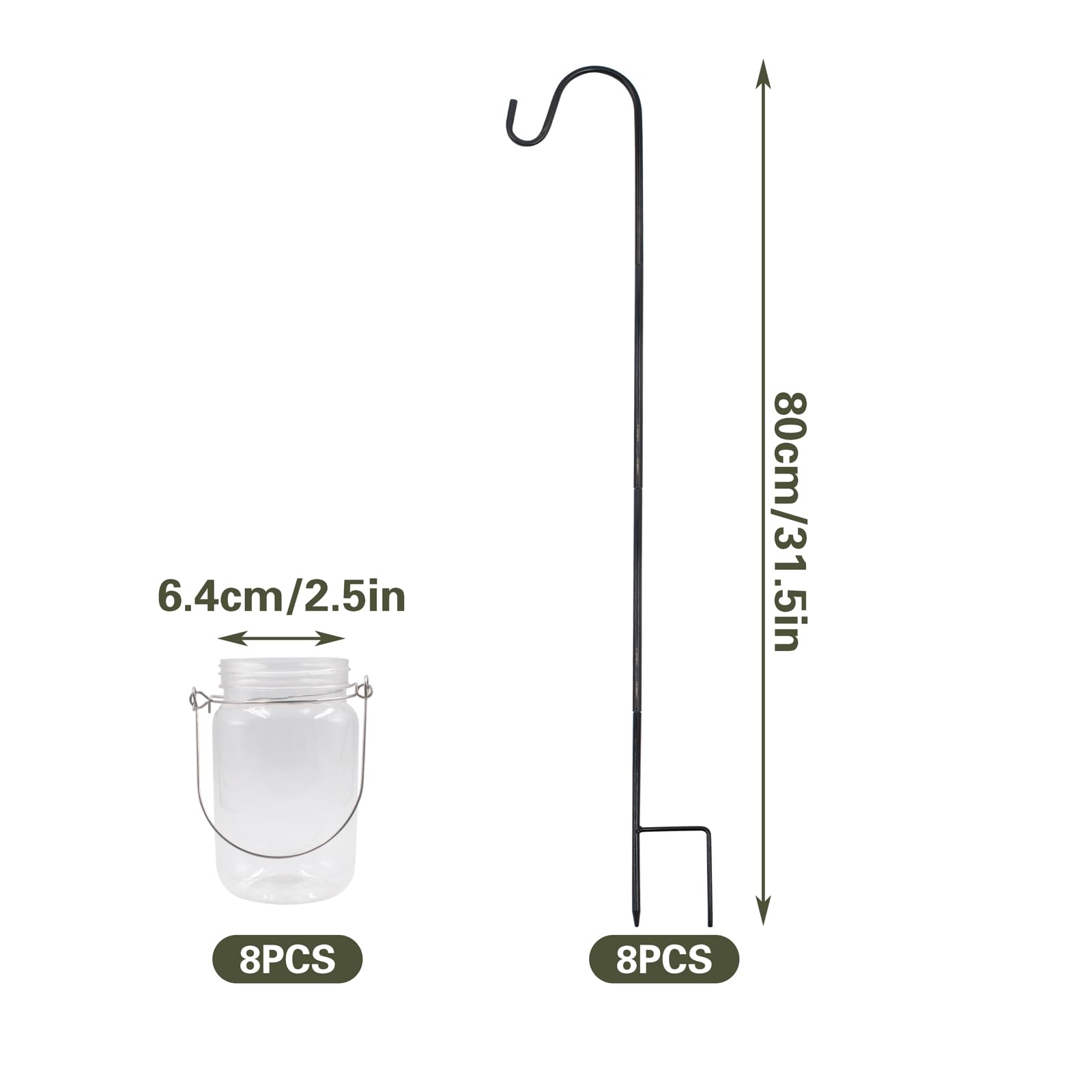 8 Décorations d’Allée de Mariage, Bocaux Mason 450 ml avec Anses et Crochets de Berger 81,5 cm, Décoration de Jardin pour Cérémonie Extérieure (Fleurs Non Incluses)