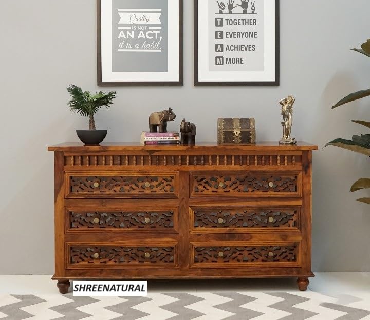 Sheesham Wood Chest of 6 Drawers Multipurpose Storage Cabinet Wooden Dresser for Bedroom Living Room Home (Honey)-image-44