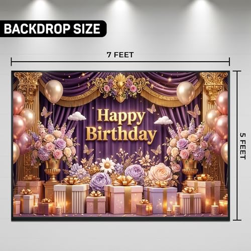 Image of Happy Birthday Theme Backdrop Banner 5x7 ft - Digital Print Cloth Background, Reusable Birthday Party Wall Decoration for Girls, Photo Booth & Stage Decor (BD 36)
