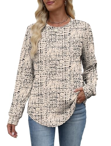 Image of WIHOLL Sweatshirt for Women Crewneck Long Sleeve Shirts Curved Hem Lightweight Sweaters Fall Clothes 2025