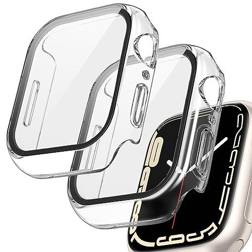 【2個入り】FALSAD Apple Watch カバーSeries11/10/9/8/7/6/5/4/Se3/Se2/Se 対応アップルウォッチ ケース 46mm 42mm 40mm 44mm 45mm 41mm, 防水PC素材とガラスフィルム一体型 iwatch 保護カバー, 耐衝撃 超薄型 強化 軽量 9H硬度 高透過率 全面保護(45mm クリア)