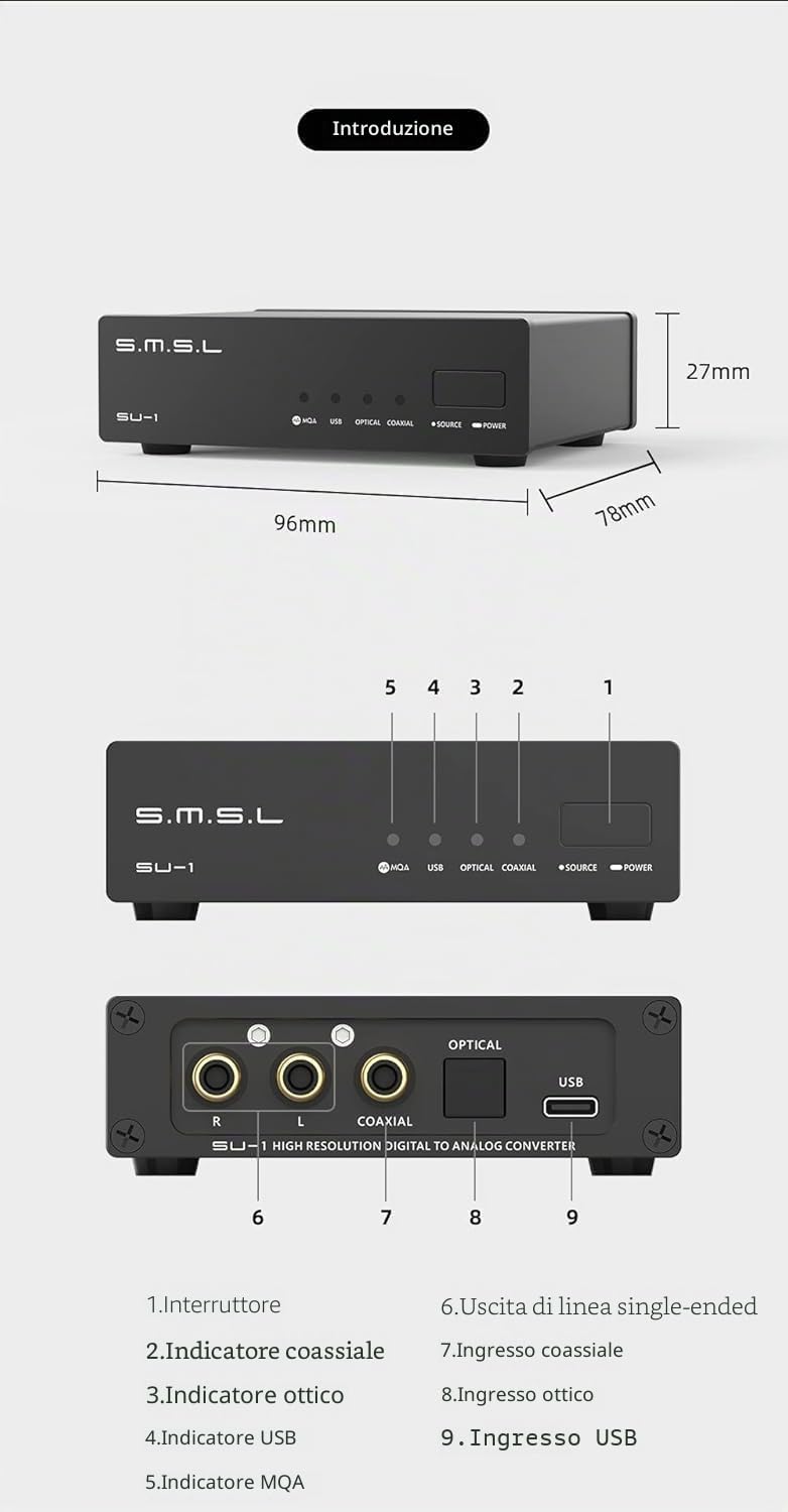 S.M.S.L SU-1 Decoder audio MQA MQA-CD AK4493S XU316 768kHz/32Bit DSD512 Hi-Res DAC