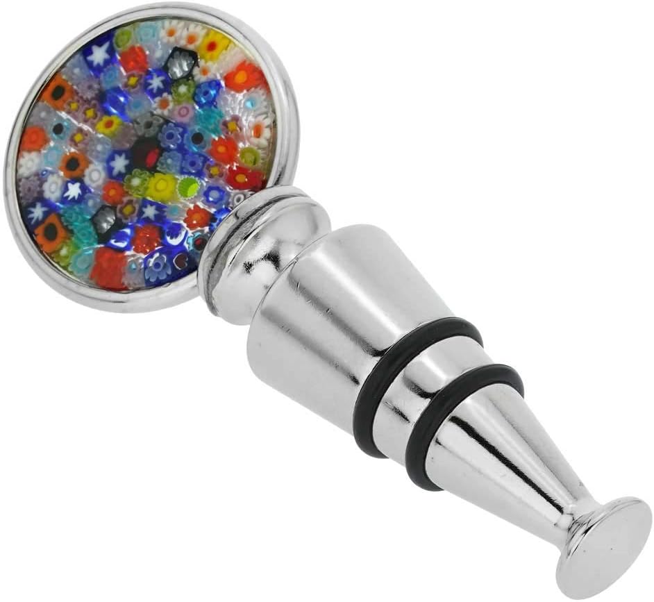 Glass Of Venice Murano Glass Millefiori Round Bottle Stopper - Multicolor