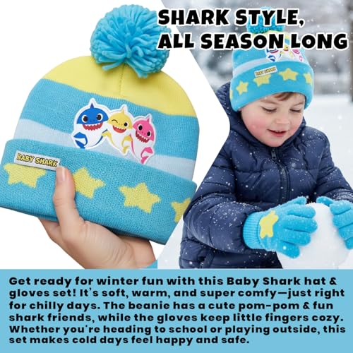 Image of Nickelodeon Boys' Baby Shark Winter Hat and 2 Pairs of Mitten Set (Toddler)