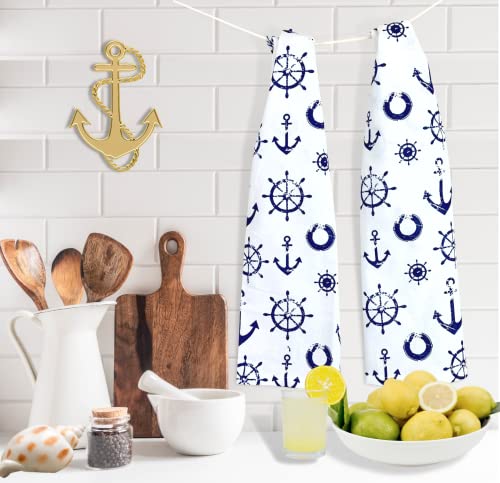 Summer Kitchen Dish Towel Set: Fun Nautical Anchor Captains Wheel Design, Set Of 2 (Nautical) #TOP3
