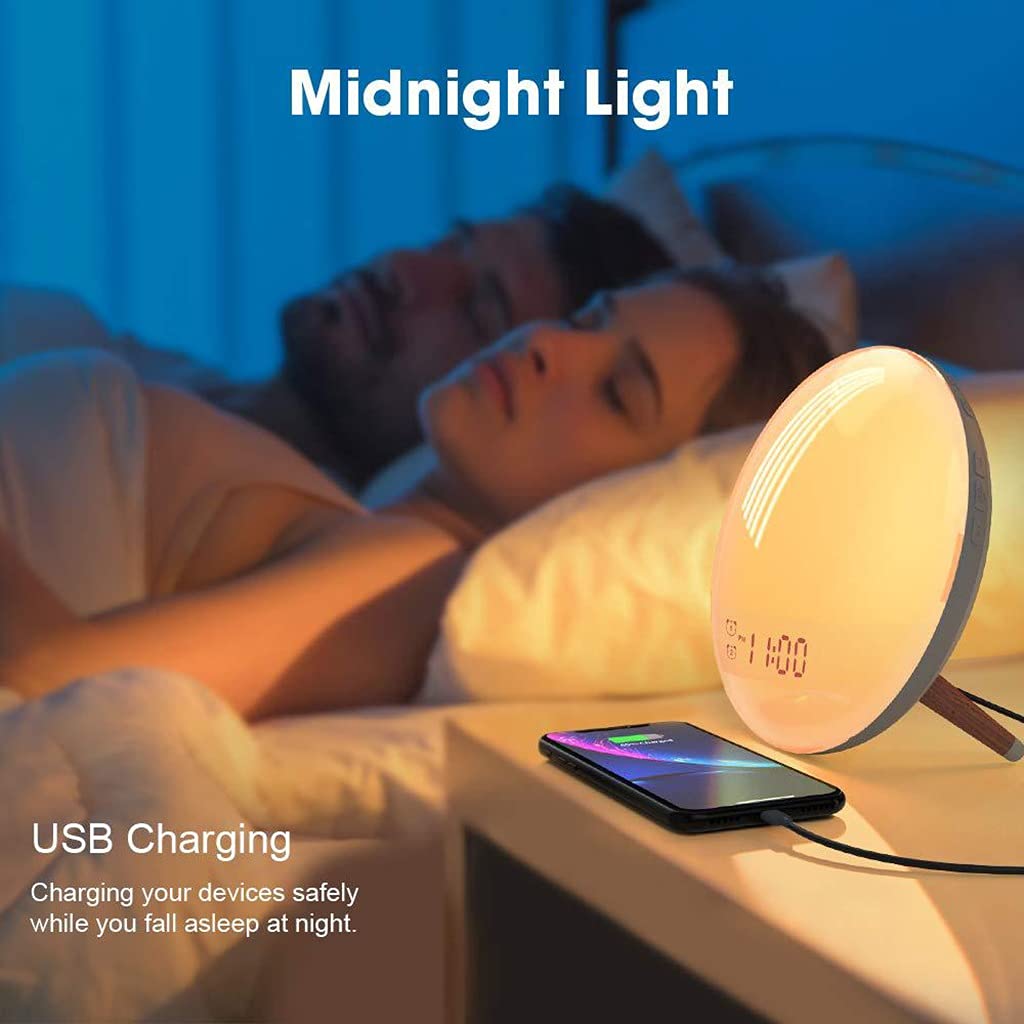 Luz de Despertador WiFi Inteligente, Despertador de Luz Natural, Simulación de Amanecer/Atardecer, Trabaja con Alexa, 4 Alarmas, Función de Repetición, 2 Piezas