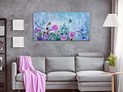 Acocifi Purple Botanical Canvas Wall Art Pink Flowers Butterfly Painting Summer Watercolor Landscape Floral Picture Large Artwork Framed For Bedroom Bathroom Living Room Farmhouse Office Home 40"X20" #TOP3