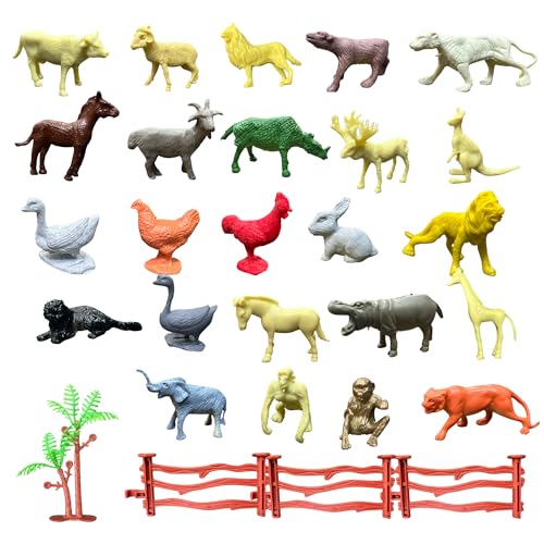 Image of ZESTHOME Mini Animal Toy Set for Kids | Realistic PVC Farm & Wild Animals with Tree & Fences | Educational, Imaginative Play & Learning Figures (3-4 cm) | 24 Pieces