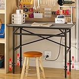 Small Workbench, 1000 Lbs Metal Work Benches for Garage, 38.58' Adjustable Work Table with Power Strip Sewing Table Workshop Home DIY