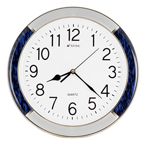 JUSTIME 14-inch Fashion Simplicity Two Tone Color Quality Wall Clock, Silent Non-Ticking Movement Home Decor (W00096 Blue Marble)