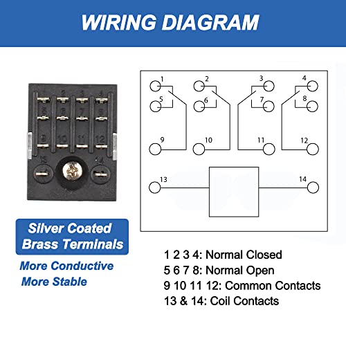 Relé electromagnético de potencia 14 pines 4PDT 4NO+4NC 5A 110 V AC con base socket y luz indicadora LED miniatura 5