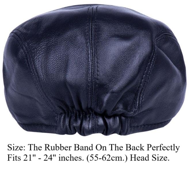 Leather Newsboy Cap for Men - Vintage Classic Flat Cabbie Hat - Leather Gatsby Newsboy Cap - Ivy Golf Hat - Newsboy Cabbie Driving Cap for Men - Gatsby Hunting Fishing Hat for Mens - Genuine Leather