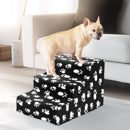 3 Step Dog Steps Pet Stairs Detachable Cover Indoor Sofa Bed Ladder Black