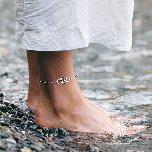 BlingGem Anklets for Women 925 Sterling Silver Infinity Hear Ankle Bracelet Cubic Zirconia Rose Gold Summer Beach Stylish Foot Chain Summer Vacation Jewelry Gift for Mom Women - Image 6