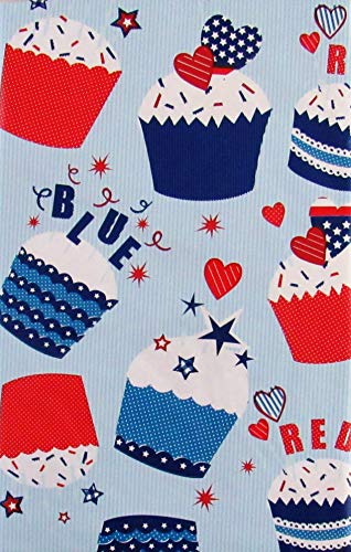 Patriotic Cupcakes Vinyl Flannel Back Tablecloth (52" X 52" Square) #TOP4
