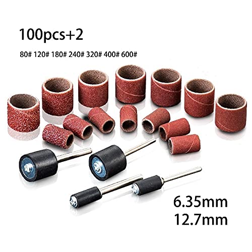 100pcs Sanding Bands Band Drum Grit Sandpaper 2 Mandrel for Sand Shape Groove Woods Fiberglass Rotary Tool DUO ER (Grit : Grit 600, Size : Diameter 12.7mm)