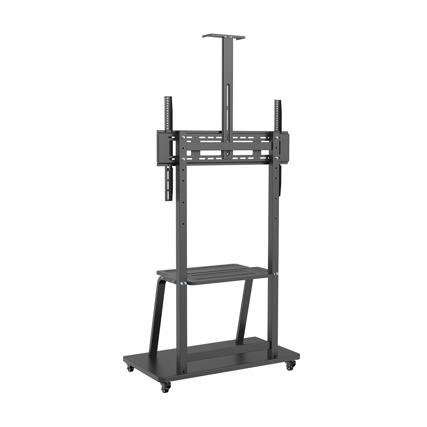 AISENS - FT100E-135 - Soporte de Suelo Eco con Rueda, Bandeja para DVD y Soporte de Cámara para Monitor/TV 150Kg de 37-100, Negro