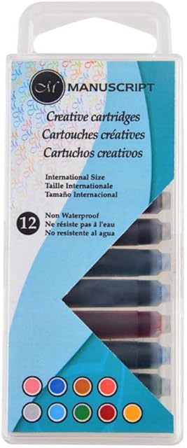 Manuscript Pack of 12 Creative Ink Cartridges for Fountain Pens in 9 Assorted Colours