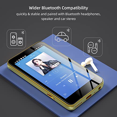 Image of MP3 Player with Bluetooth and WiFi,MP3 Player with Spotify,Spotify Kids,Audible,Pandora,Amazon Music,4 inch Music Player MP4 Up to 1TB(16GB,Gold Black)