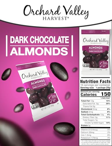 Orchard Valley Harvest Dark Chocolate Almonds, 1 Ounce Bags (Pack of 15), Gluten Free, Non-GMO, No Artificial Ingredients - Thumbnail 2