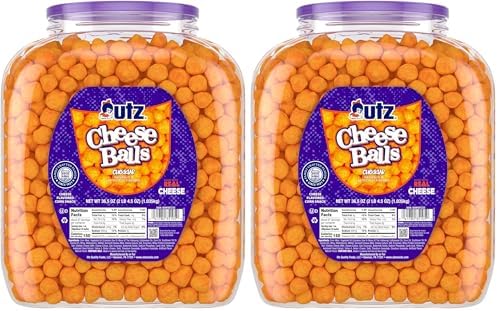 Utz Cheese Balls Barrel, Tasty Snack Baked with Real Cheddar Cheese, Delightfully Poppable Party Snack, Gluten, Cholesterol and Trans-Fat Free, Kosher Certified, 36.5 Oz (Pack of 2)