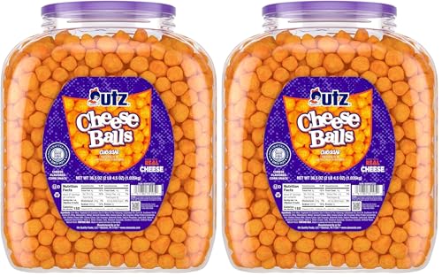Utz Cheese Balls Barrel, Tasty Snack Baked with Real Cheddar Cheese, Delightfully Poppable Party Snack, Gluten, Cholesterol and Trans-Fat Free, Kosher Certified, 36.5 Oz (Pack of 2)