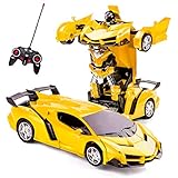 Thedttoy Control remoto Deformación Coche RC Vehículos Robots Juguetes Regalos para Niños (Amarillo)