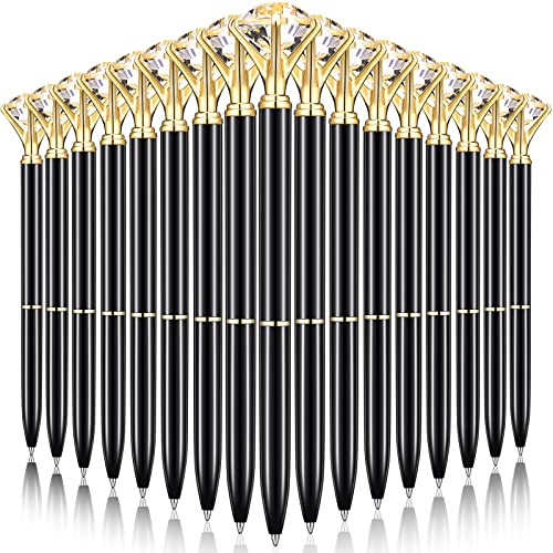 Yahenda 50 Pcs Diamond Pens Diamond Ballpoint Pen Black Ink Bling Pens Crystal Metal Bridal Shower Pens Bling Pen with Diamond on Top for Women Bridesmaid Wedding Office School (Black)