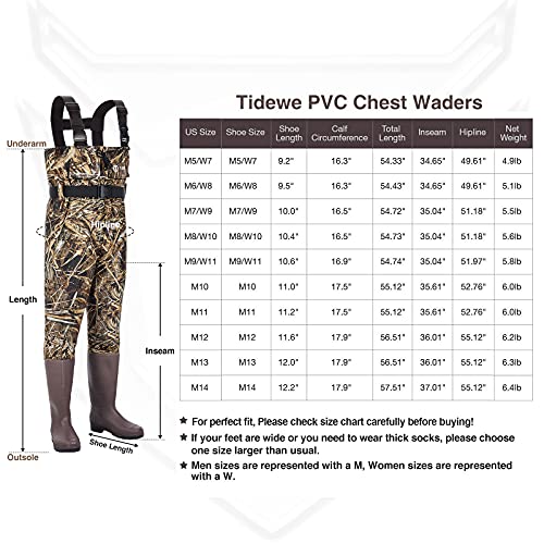 TIDEWE Chest Waders Upgraded with Mesh Lining, Realtree Max 5 Camo Waterproof Waders for Fishing & Hunting, Bootfoot PVC Waders with Boot Hanger for Men & Women (Size 11)