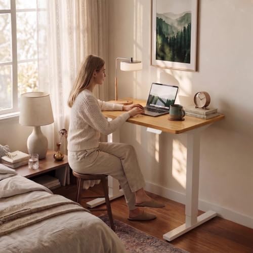Image of HUANUO 55x28 Inch Electric Standing Desk, Adjustable, Light Vintage Brown
