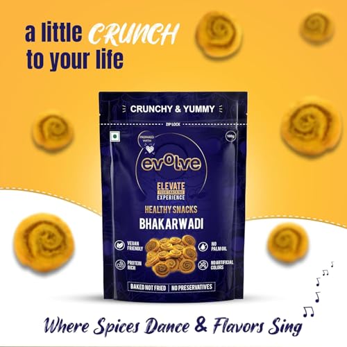 Image of Evolve Baked Bhakarwadi Healthy Snacks for Kids, Adults | Gluten Free, No Artificial Colors or Preservatives, Freshly Made, Ready to Eat, Crunchy Masala Flavor - 100g Pack of 5