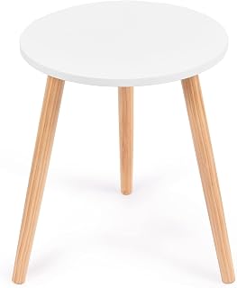 CASART Round Coffee Table, Modern Sofa Tea Tables with Anti-drop Edge, Wooden Cocktail Snack Table for Living Room, Bedroom, Office(White + Natural, Round)