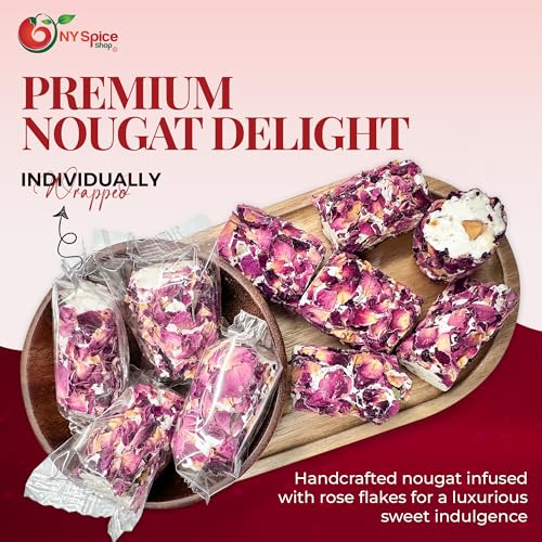 Image of NY Spice Shop Nougat Araysseh with Rose Flakes - 1 Pound Middle Eastern Floral Pistachios Nougat