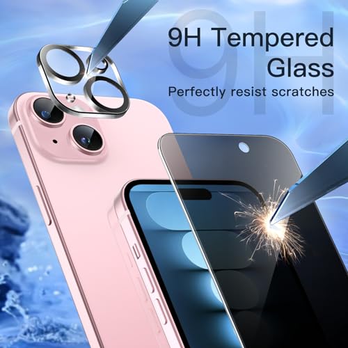 Image of JETech Privacy Screen Protector for iPhone 15 6.1-Inch with Camera Lens Protector, Anti-Spy Tempered Glass Film, Easy Installation Tool, 2-Pack Each