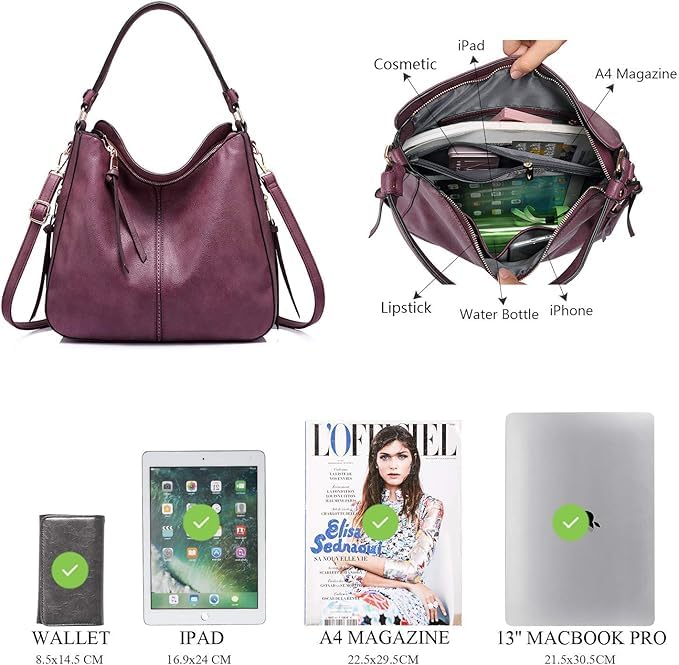 Image of Realer Hobo Crossbody Bags for Women Designer Faux Leather Hobo Handbags Retro Large Size Shoulder Bag Bucket Purse