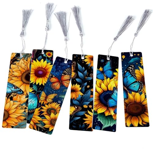 6 marque-pages motif tournesols et papillons, cadeau idéal pour lecteur