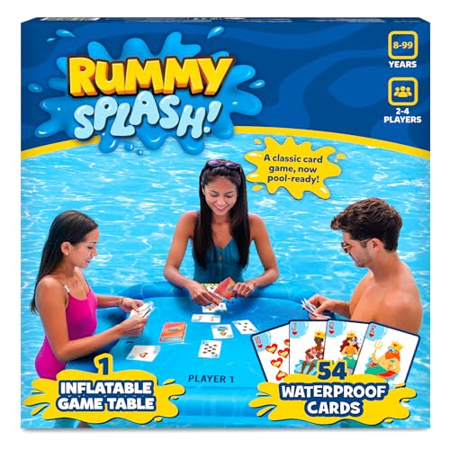 Gouda Games Rummy Splash! Waterproof Card Game with Floating Table (28' x 28'), Inflatable Pool & Beach Rummy Game, Family Party Game for Ages 8, 9, 10, 11 and Up, 2-4 Players