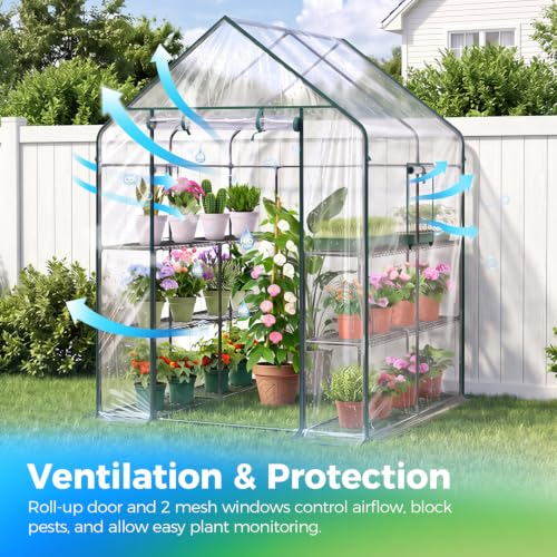 Image of Ohuhu Plastic Greenhouse for Outdoors: Portable Walk in Plant Green House with Improved Transparent PVC Cover, 3 Tiers 12 Shelves Stands Small Greenhouses Backyard Green Houses for Outside Heavy Duty