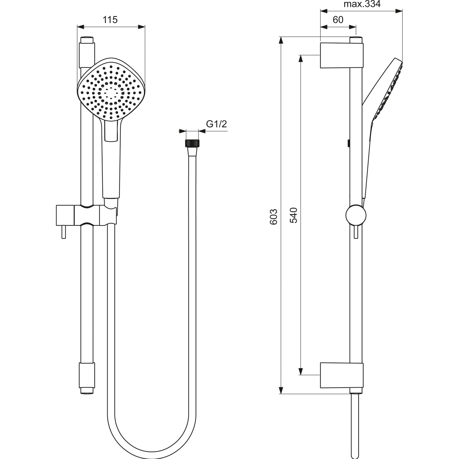 Ideal Standard B2234AA Idealrain EVO Diamond Asta doccia con doccetta a 3 funzioni, asta murale da 600 mm, cromato