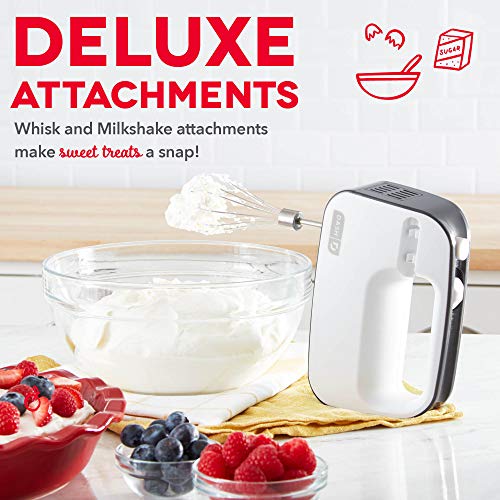 DASH SmartStore™ Mixer de mão elétrico compacto de luxo + batedor e milkshake acessório para batidas