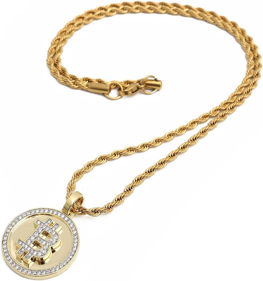 silver KYASYA]ビットコインネックレス ブリンブリン 仮想通貨 パヴェ CZ AAA 14k GP gold ペンダン ダンス