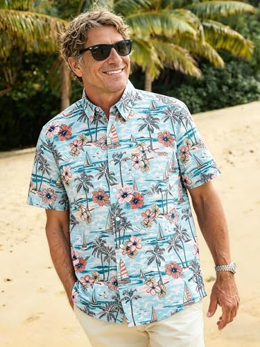 JEMLDL Men's Hawaiian 2 Piece Sets Short Sleeve Shirts Matching Linen Shorts Outfits Summer Beach Casual Clothes Sky Blue Colorful Print XL — view 6