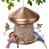 IWNTWY Bird Feeder, Heavy Duty Metal Bird Feeders for Outdoor Hanging, Cute Mushroom Shape Wild Birdfeeder for Outside Garden Yard (Brown)