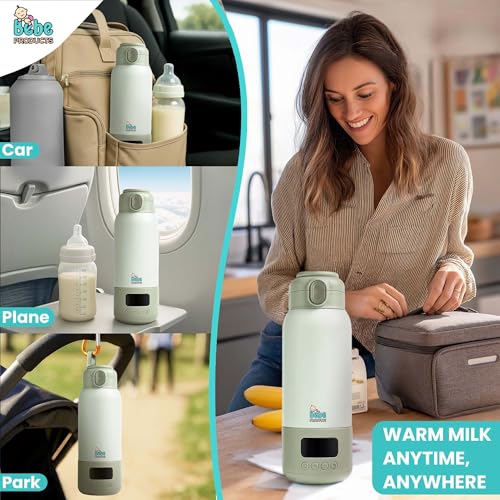 Portable Milk Warmer for Travel 17oz, 45W Fast Charge, Long Battery Life, 316 Stainless Steel, LED Display, Fast Heating, Precise Temp Control, Leak-Proof, Cordless Baby Milk Warmer for on the go