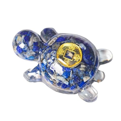 HUFFA Handmade Resin-Filled Natural Crystal Turtle Ornament for Home Decoration(Lapislazuli)