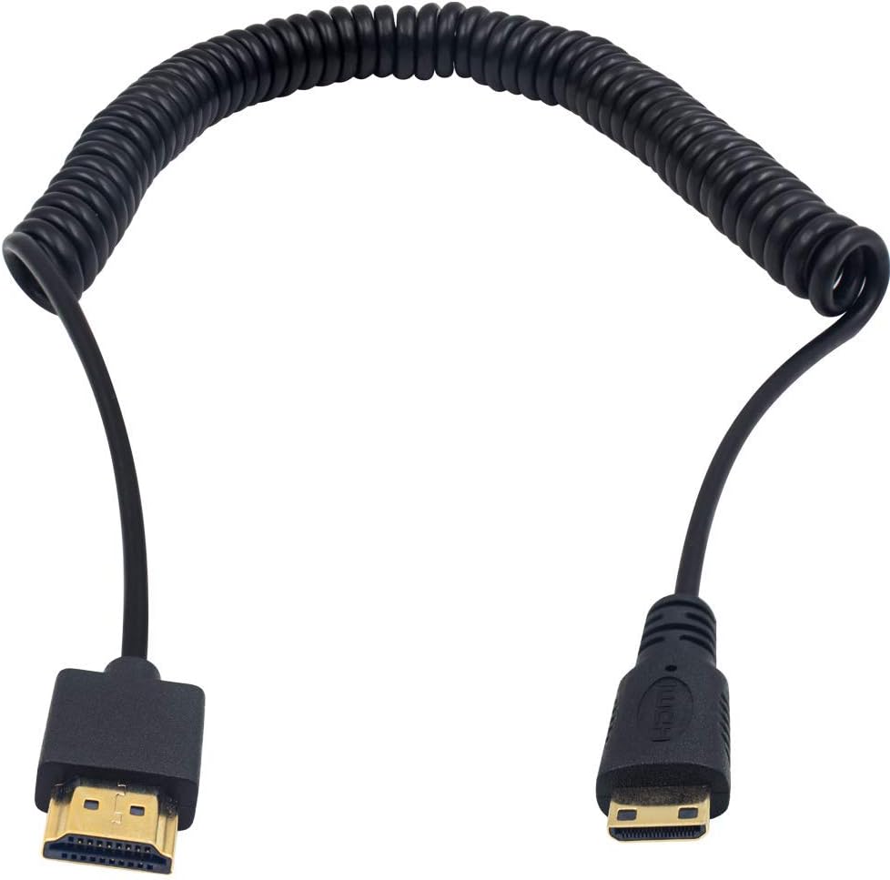 Duttek Ultra-Thin Mini HDMI to HDMI Cable, 8FT/2.5M, Coiled, HDMI to Mini HDMI Coiled Cable Support 4K Ultra HD, 1080p, 3D,for Projector, Monitor, Camcorder