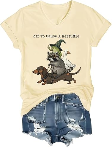 Off to Cause A Kerfuffle Shirt, Funny Off to Cause Kerfuffle Hound Raccoon Frog Goose Graphic Tee